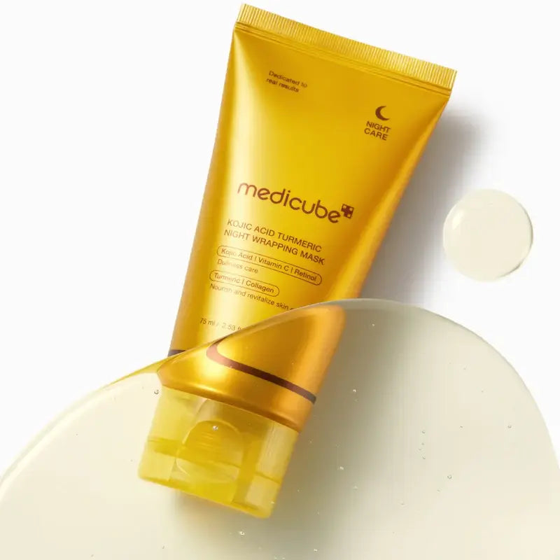 Medicube Kojic Acid Turmeric Night Wrapping Mask in yellow tube for skin brightening and hydration