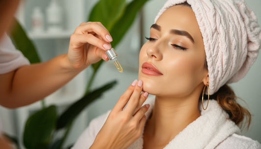 lady applying serum on her face with zuzu Aura products