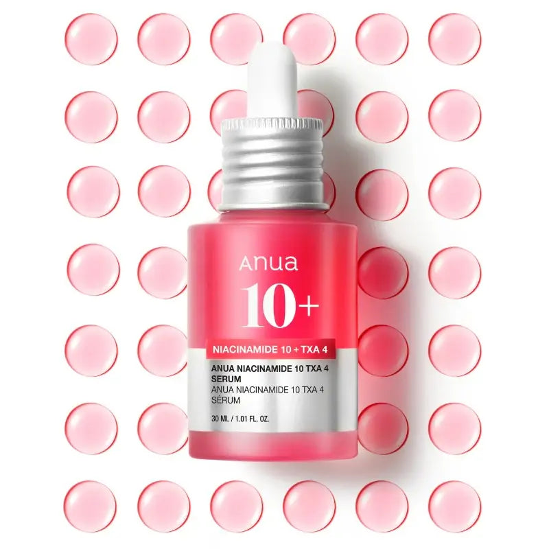 Anua brightening serum with TXA and niacinamide in a 30ml glass bottle with a dropper