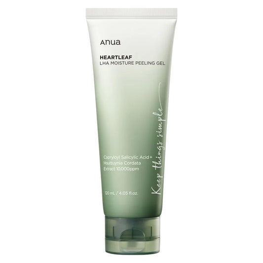 Anua heartleaf peeling gel in green gradient tube with moisturizing LHA for gentle exfoliation