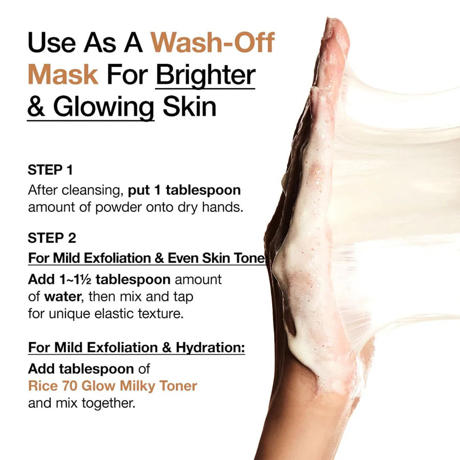 Anua rice enzyme cleansing powder used as a wash-off mask for brighter and glowing skin