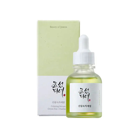 Beauty of Joseon Green Tea Calming Serum in a glass bottle with dropper for soothing skin care
