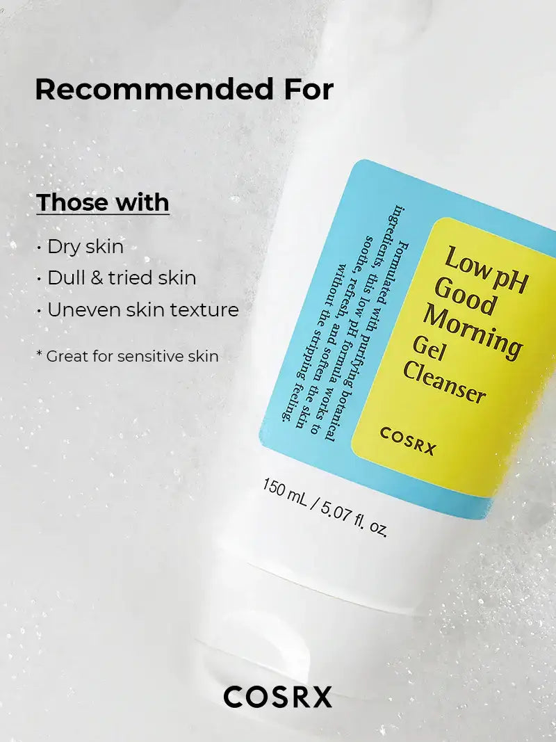 Cosrx Low pH Gel Cleanser in a white tube with a blue label for gentle skin care