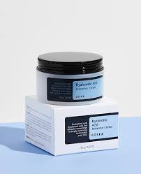 Cosrx hyaluronic acid moisturizer jar and box with light blue labeling for hydrating skincare