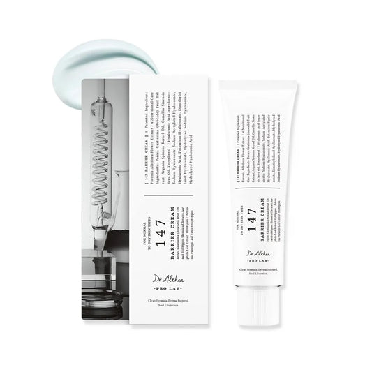 Dr. Althea 147 barrier cream 50ml moisturizer tube with box and cream texture for 147 barrier cream 50ml review