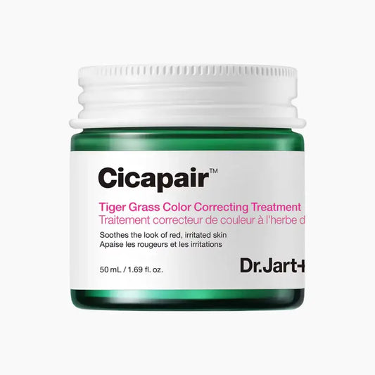 Dr. Jart Cicapair Tiger Grass Color Correcting Treatment in a jar for soothing red, irritated skin