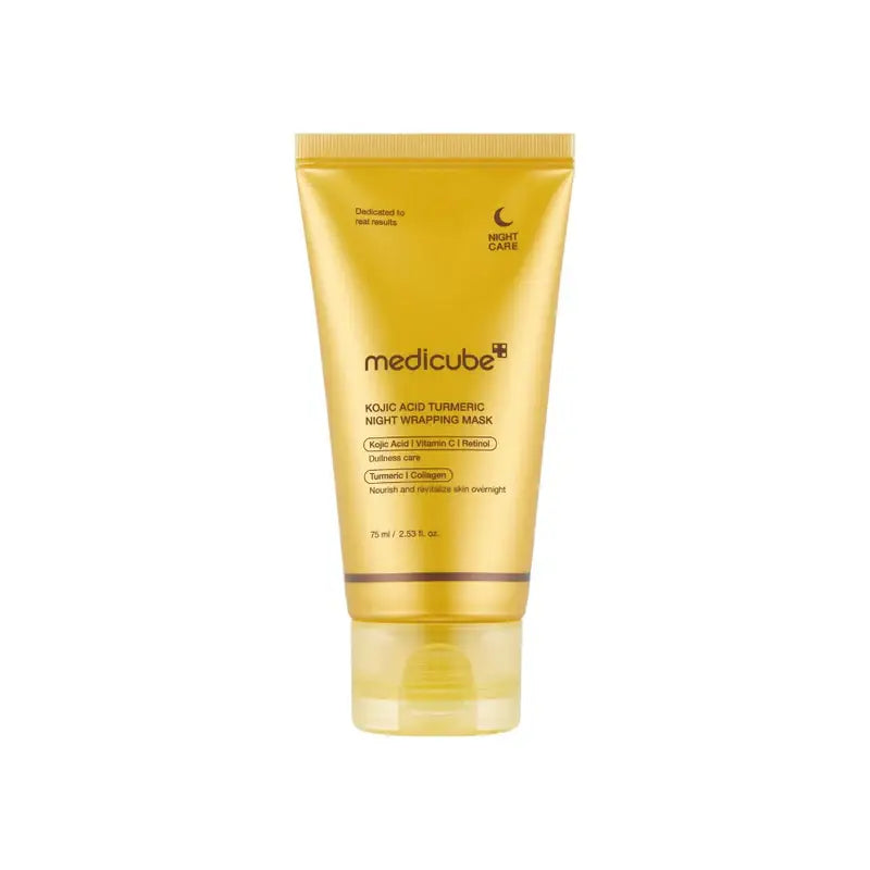Medicube Kojic Acid Turmeric Night Wrapping Mask in a golden tube for skin brightening and rejuvenation