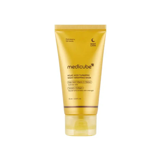 Medicube Kojic Acid Turmeric Night Wrapping Mask in a golden tube for skin brightening and rejuvenation