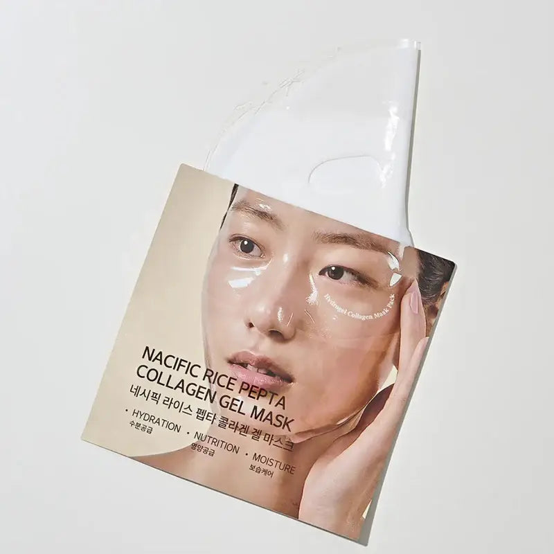 Zuzu Aura biodance collagen mask packaging featuring a model with a hydrating sheet mask for skin rejuvenation