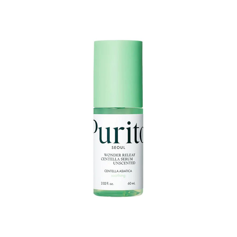 PURITO fragrance free calming serum 60ml in green bottle with white label for soothing skin