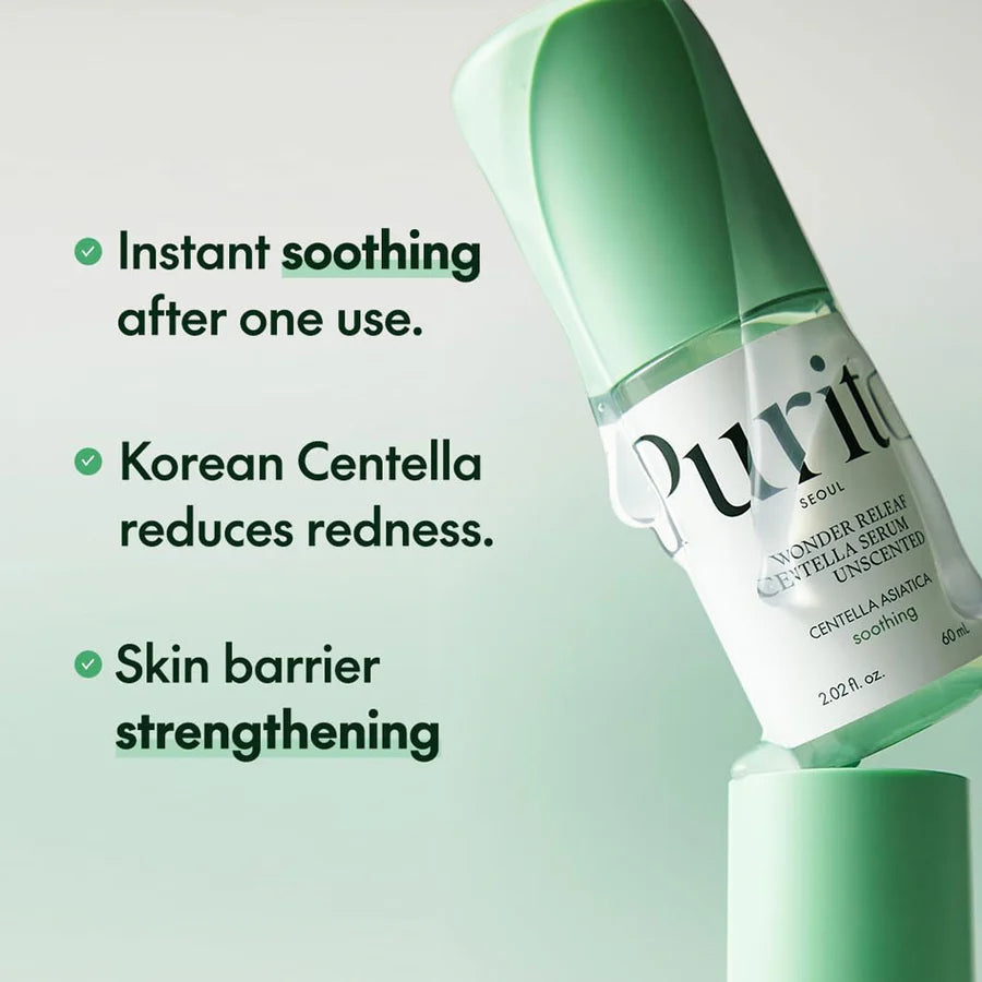 PURITO fragrance free calming serum 60ml with Korean Centella for soothing and redness reduction