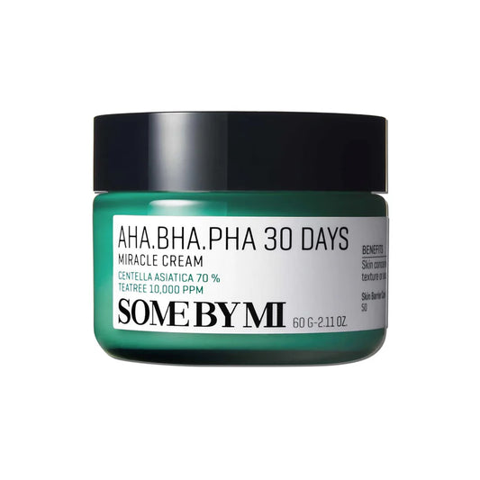 Some By Mi AHA BHA PHA miracle cream in green jar with black lid 60g moisturizer