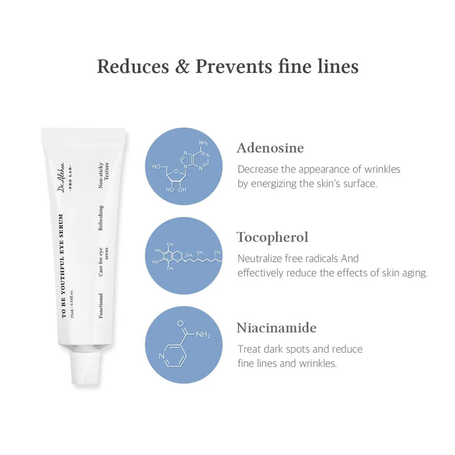 Dr. Althea To Be Youthful Eye Serum 25ml tube with ingredients that reduce and prevent fine lines