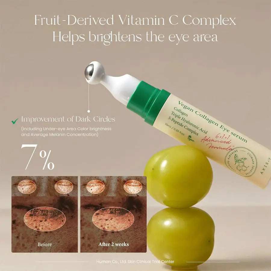 AXIS-Y vegan collagen eye serum eye cream tube with metal applicator for reducing dark circles